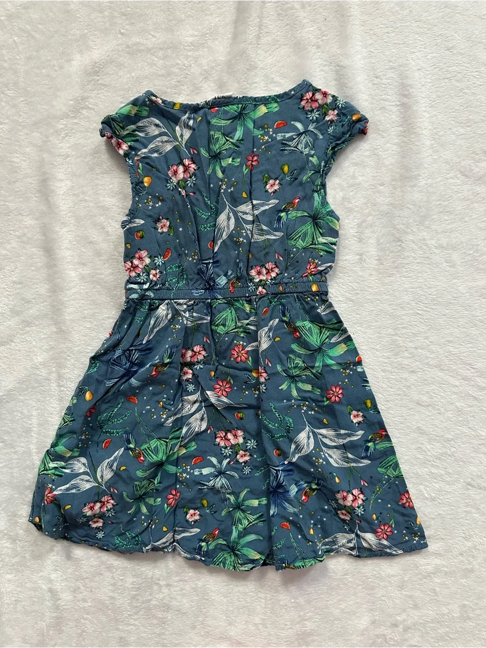 Gap Kids Floral Fit and Flare Dress Blue Cornflower Girls Size XS (4/5) Summer